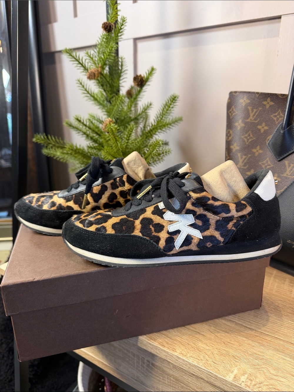Michael Kors Leopard Print Sneakers - Black & Brown 7.5